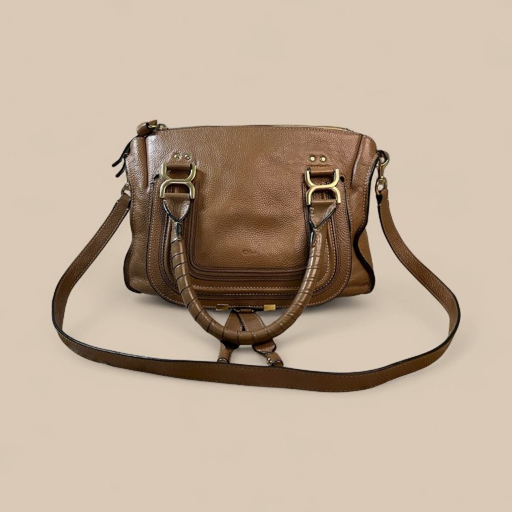 Chloe Marcie Medium Double Carry Satchel Bag in Grained Leather